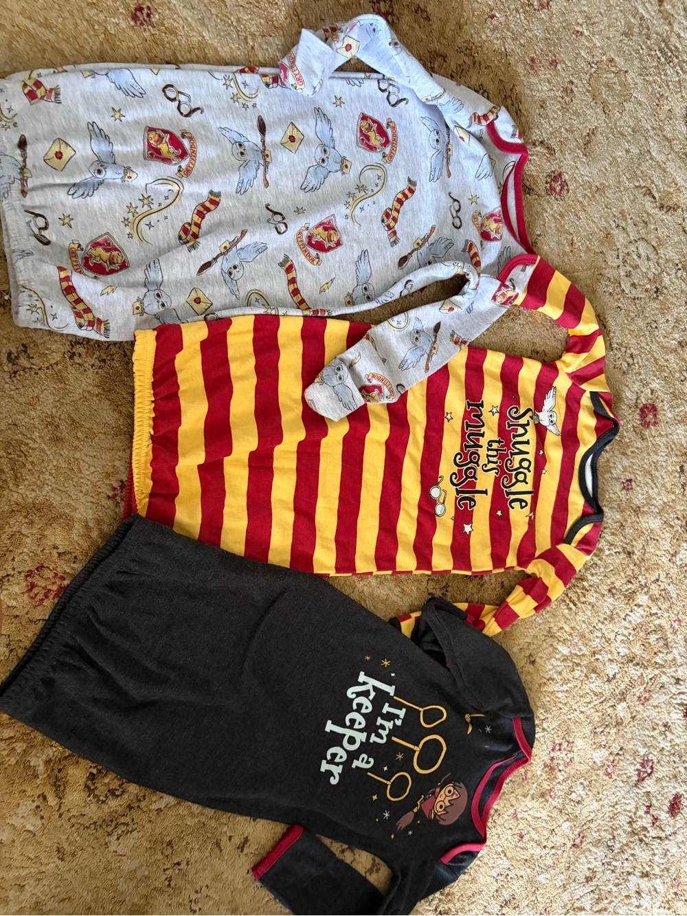 EUC Gryffindor-Inspired Pajama Set Harry Potter gown 0-6 months Muggle 3-Pack